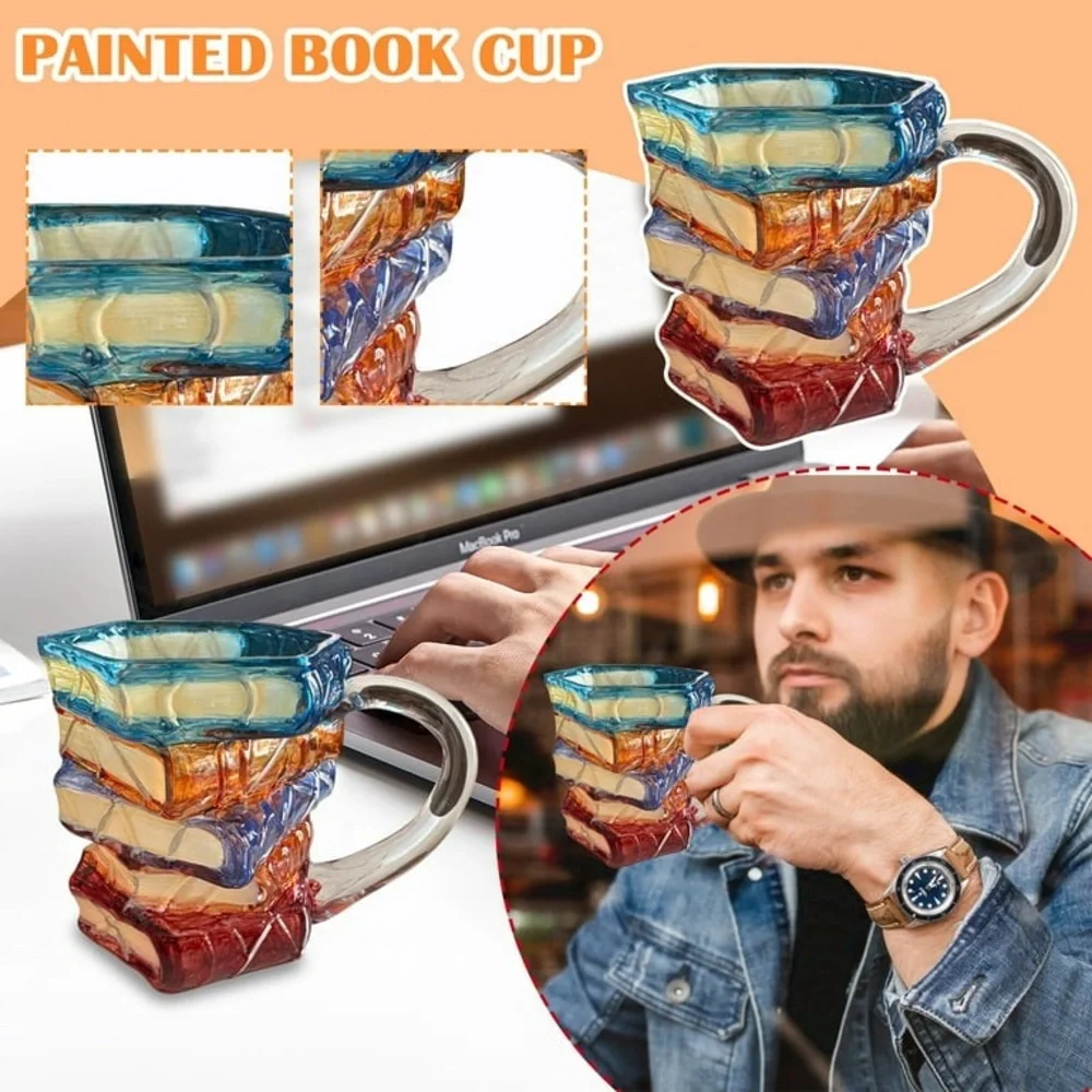 3D Painted Book Mug 11 Oz Novelty Coffee Tea Cup Multicolor nWOT